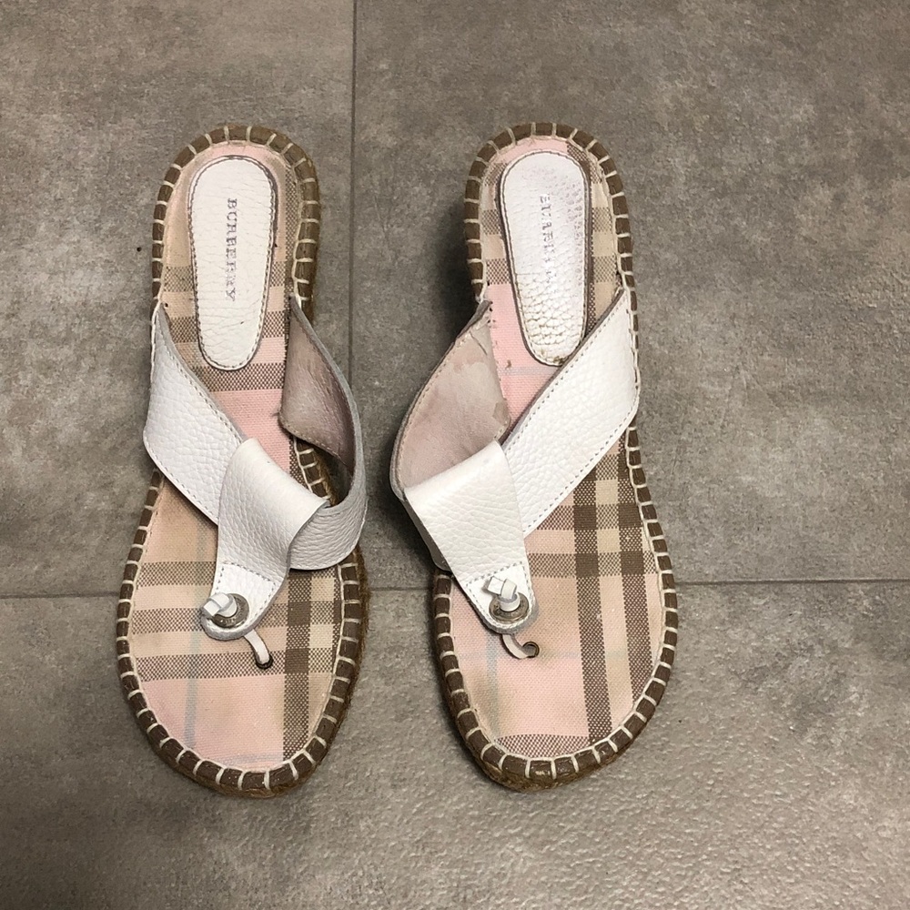 Burberry Checkered Sandals with White Leather